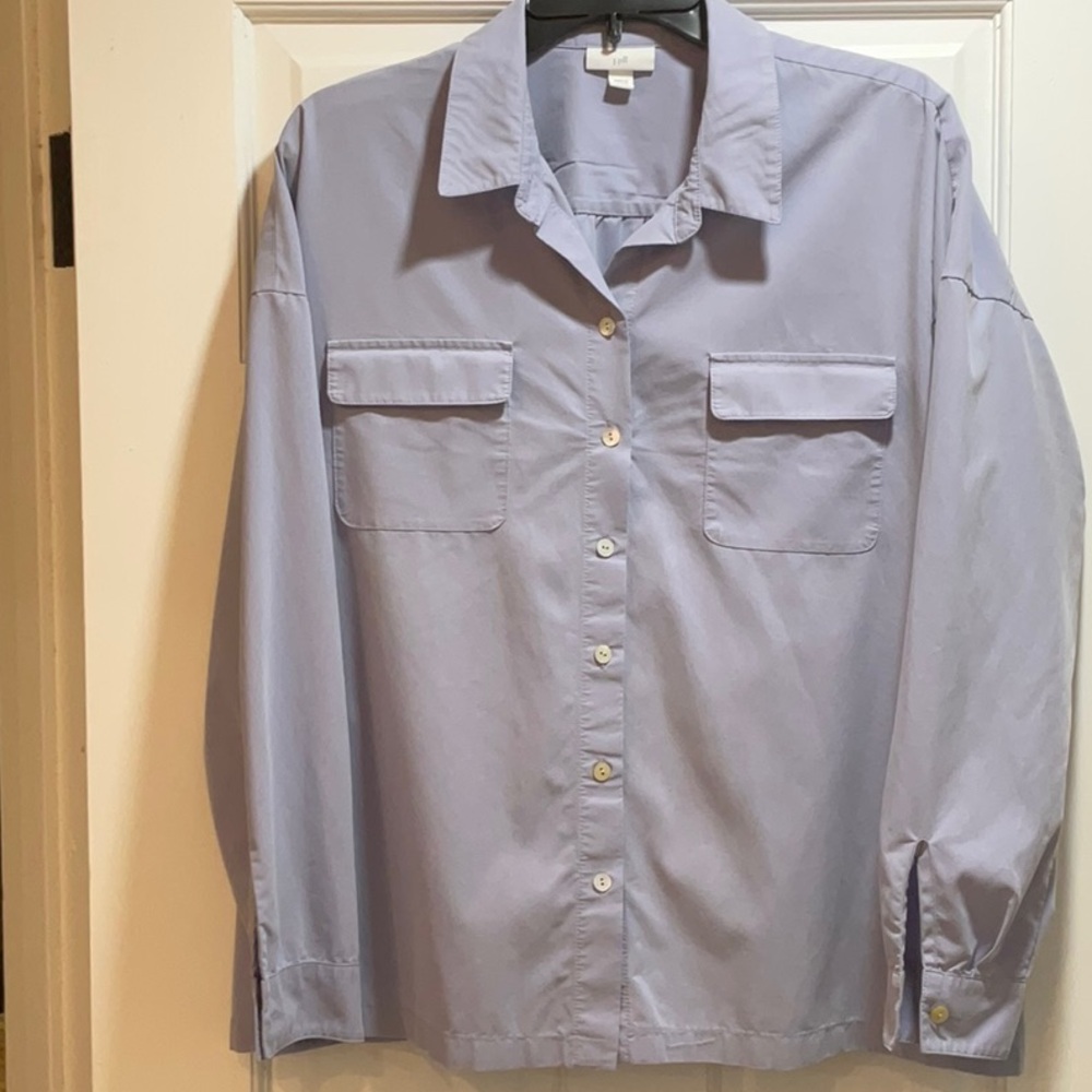 J Jill Shirred Back Button Front 2 Pocket Blouse